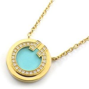 Tiffany T TWO T Two Circle Small Necklace Turquoise Diamond Yellow Gold